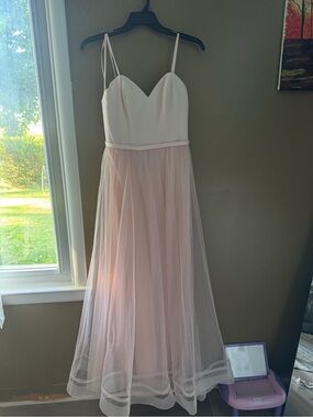 Allure Bridals White and Blush Pink Spaghetti Strap Tulle Gown